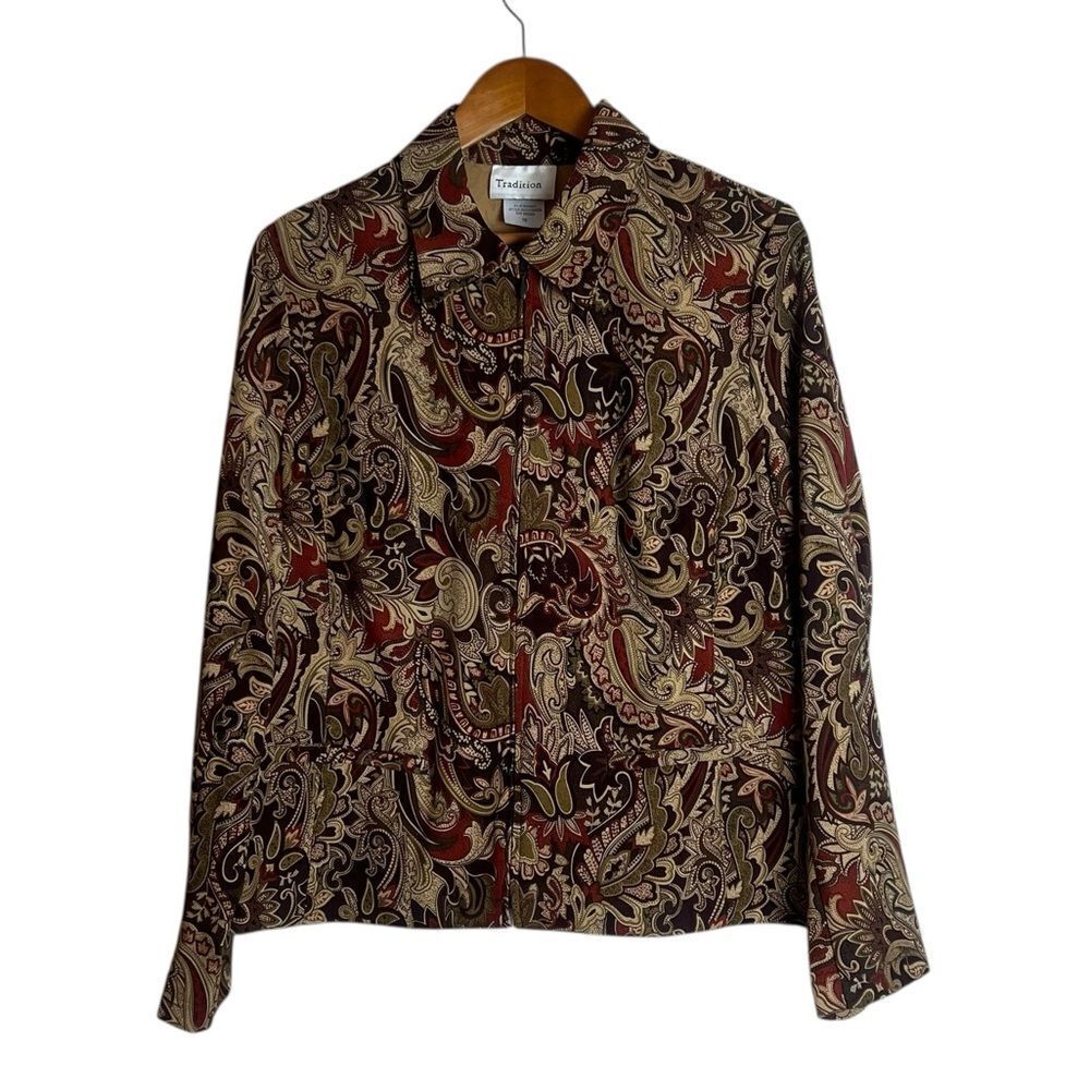 Tradition full zip paisley printed‎ coat. Size 10